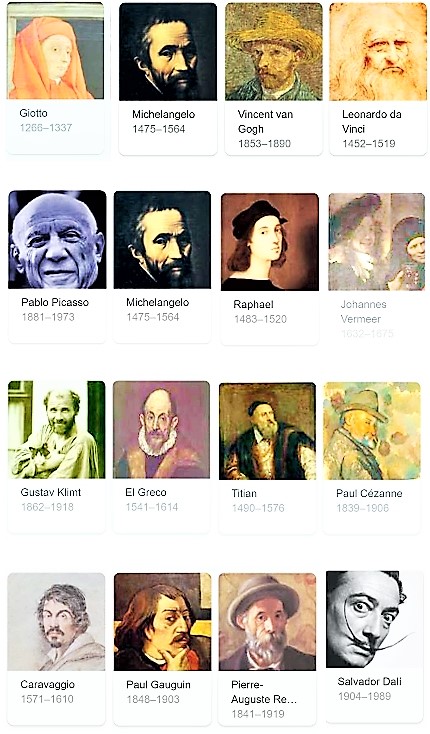 Great artists LIKED BY ONLINE ARTS CLASSES